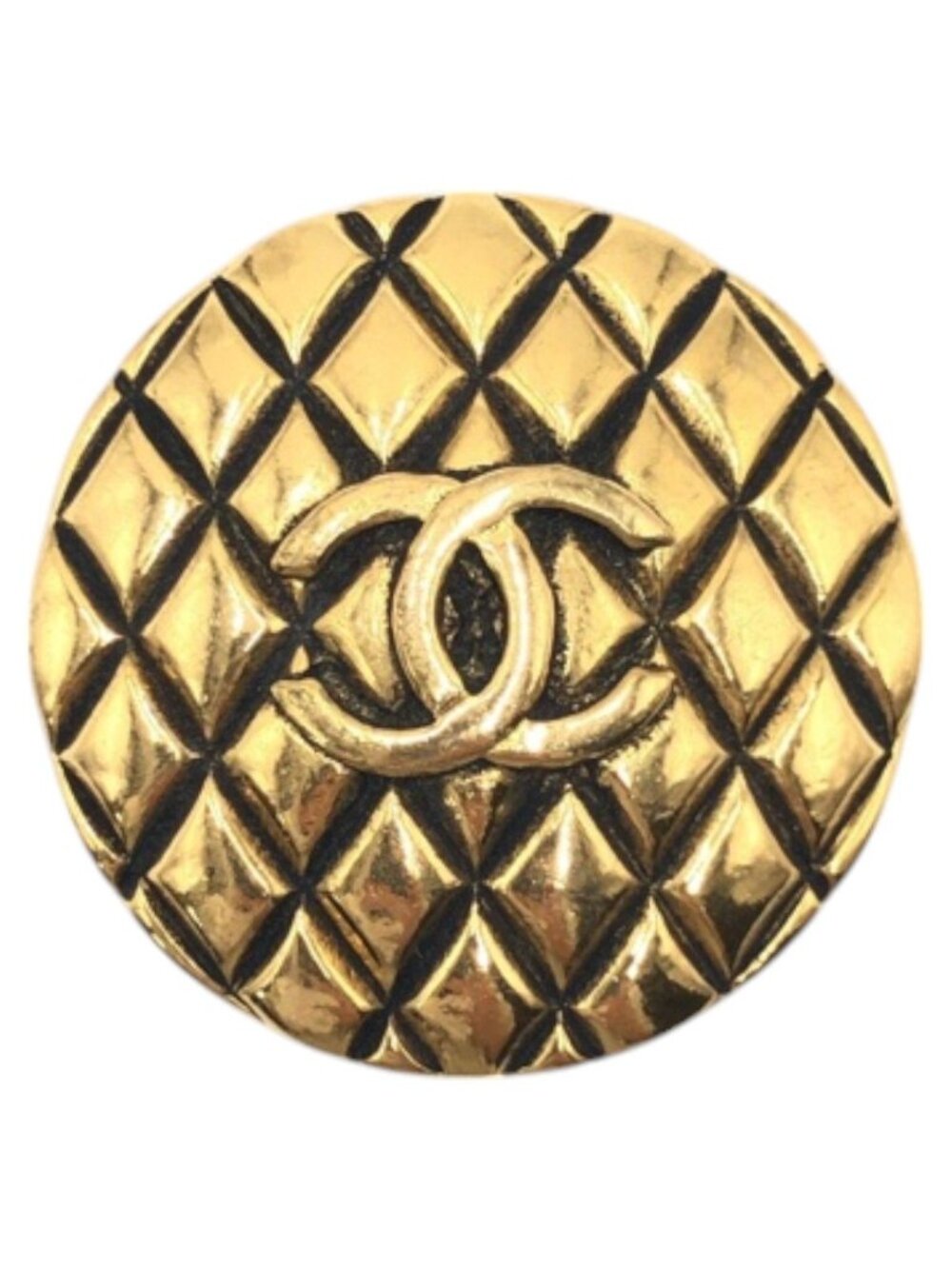 Chanel Vintage Quilted CC Logo Gold Metal Brooch